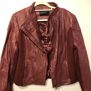 Tahari lambskin leather woven Moto  jacket XL